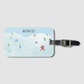 雪の丘の小さなスキーヤーパーソナライズされた ラゲッジタグ (正面横)