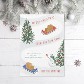 雪の丘をソリで動く引越しのお知らせ シーズンカード