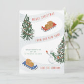 雪の丘をソリで動く引越しのお知らせ シーズンカード (スタンド正面)