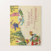 雪の丘を滑る子供たち – ヴィンテージルック ジグソーパズル (縦)