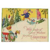 雪の丘を滑る子供たち – ヴィンテージルック ラージペーパーバッグ (裏面)