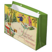 雪の丘を滑る子供たち – ヴィンテージルック ラージペーパーバッグ (正面アングル)