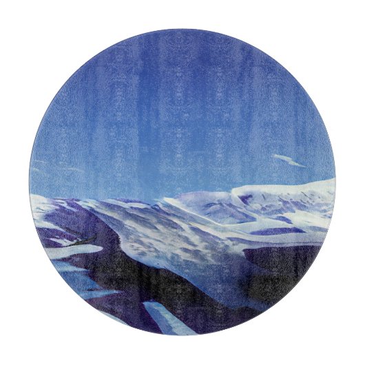 雪の丘、冬のパノラマ カッティングボード (正面)