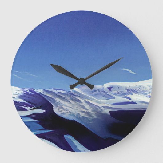 雪の丘、冬のパノラマ ラージ壁時計 (正面)