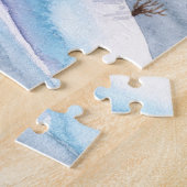 雪の丘、家:水彩風景 ジグソーパズル (側面)