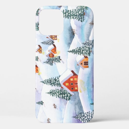 雪の丘、家:水彩風景 Case-Mate iPhoneケース (裏面)