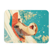 雪の中でのカワウソのそり遊び マグネット (横)