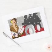 雪の中でのクリスマスのショッピング 長方形シール (封筒)