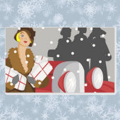 雪の中でのクリスマスのショッピング 長方形シール