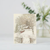 雪の中でのヴィンテージのクリスマスそり シーズンポストカード (スタンド正面)