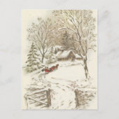 雪の中でのヴィンテージのクリスマスそり シーズンポストカード (正面)