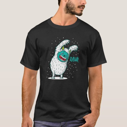 雪の中でイェティ・モンスターズが驚く Tシャツ (正面)