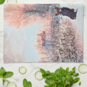 雪の中でウェルシュのコーギーを二人 キッチンタオル (折り畳み)