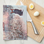 雪の中でウェルシュのコーギーを二人 キッチンタオル (四つ折り)