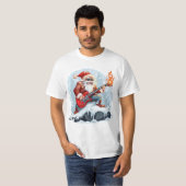 雪の中でギターを弾くワイルドサンタTシャツ Tシャツ (正面フル)