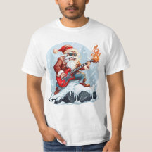雪の中でギターを弾くワイルドサンタTシャツ