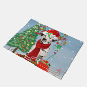 雪の中でクリスマスのプレゼントを贈るダシュント犬 ドアマット (アングル)