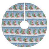 雪の中でクリスマスのプレゼントを贈るダシュント犬 ブラッシュドポリエステルツリースカート (正面)