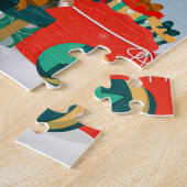 雪の中でクリスマスのプレゼントを贈るベルネーゼ山犬 ジグソーパズル (側面)