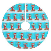 雪の中でクリスマスの贈り物とシベリアのハスキー ブラッシュドポリエステルツリースカート (正面)