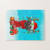 雪の中でクリスマスの贈り物とプードル ジグソーパズル (横)