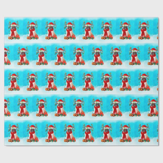 雪の中でクリスマスの贈り物と一緒にパグ ラッピングペーパー (フラット)