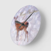 雪の中でクリスマスの鹿のお友達 ラウンド壁時計 (傾斜)
