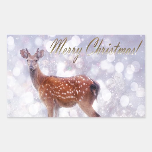 雪の中でクリスマスの鹿のお友達 長方形シール (正面)