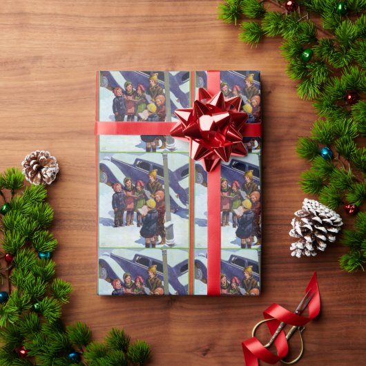 雪の中でクリスマスソングを歌う ラッピングペーパー (クリスマスギフト)