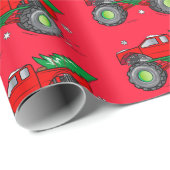 雪の中でクリスマスツリーを運搬するモンスタートラック ラッピングペーパー (ロールコーナー)