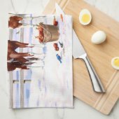 雪の中でクリ絵を描ット・ピント・ソレル・クォーターの馬 キッチンタオル (四つ折り)