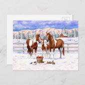 雪の中でクリ絵を描ット・ピント・ソレル・クォーターの馬 ポストカード (正面/裏面)
