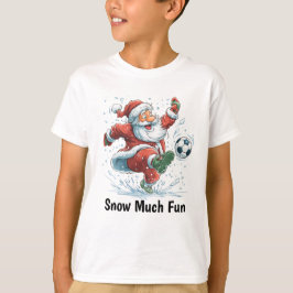 雪の中でサッカーをするサンタクロース Tシャツ
