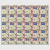 雪の中でサンタそりを見ているかわいい茶色の子犬 ラッピングペーパー (フラット)