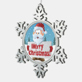 雪の中でサンタ・メリー・クリスマスのサイン スノーフレークピューターオーナメント (右)
