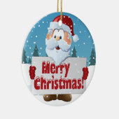 雪の中でサンタ・メリー・クリスマスのサイン セラミックオーナメント (右)