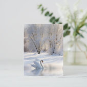 雪の中でシーズンのあいさつクリスマスの白鳥 シーズンポストカード (スタンド正面)