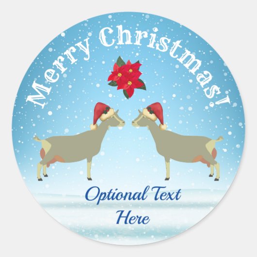 雪の中でトゲンブルク乳製品ヤギのクリスマス ラウンドシール (正面)