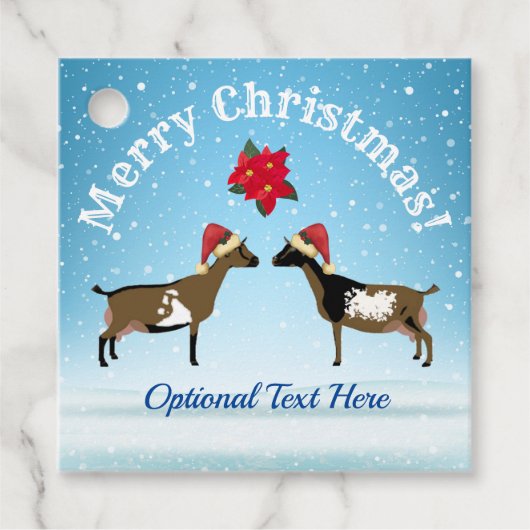 雪の中でナイジェリア矮乳乳製品ヤギのクリスマス フェイバータグ (正面)