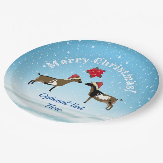 雪の中でナイジェリア矮乳乳製品ヤギのクリスマス ペーパープレート (アングル)