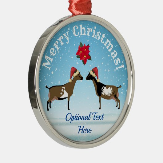 雪の中でナイジェリア矮乳乳製品ヤギのクリスマス メタルオーナメント (右)