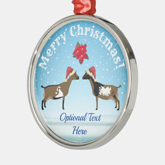雪の中でナイジェリア矮乳乳製品ヤギのクリスマス メタルオーナメント (左)