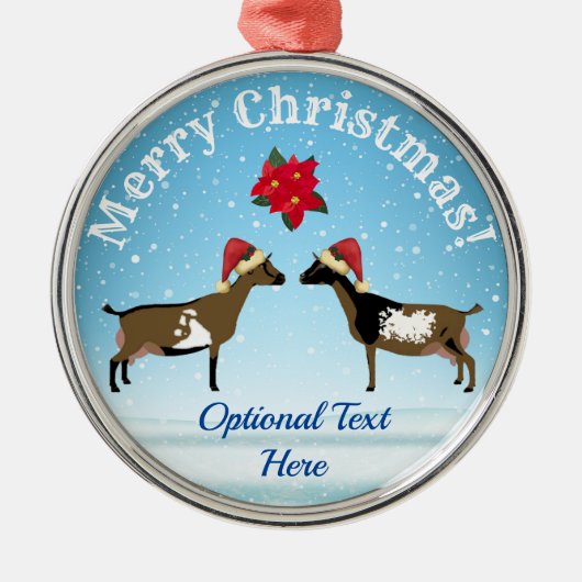 雪の中でナイジェリア矮乳乳製品ヤギのクリスマス メタルオーナメント (正面)