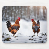 雪の中でニワトリ マウスパッド (正面)