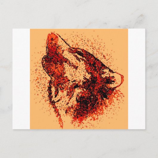 雪の中でハウリングオオカミ ポストカード (正面)