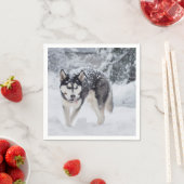 雪の中でハスキー スタンダードカクテルナプキン (インサイチュ)