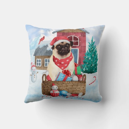 雪の中でパグ犬クリスマスドッグハウス クッション (裏面)