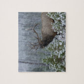 雪の中でブルElk呼び出し、バグ、イエローストーン ジグソーパズル (縦)