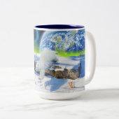 雪の中でホッキョク遊グマのファンタジーアートマグ ツートーンマグカップ (正面右)