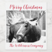 雪の中でムース陽気なクリスマスの冬のシーン ワインラベル (シングルラベル)